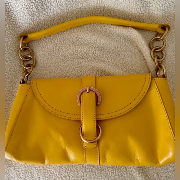 Furla Handbags - Furla Mustard Yellow Leather Flap Baguette Bag